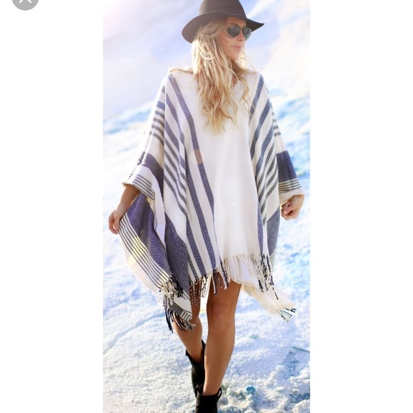 Free People Sweaters - Blue and white poncho
